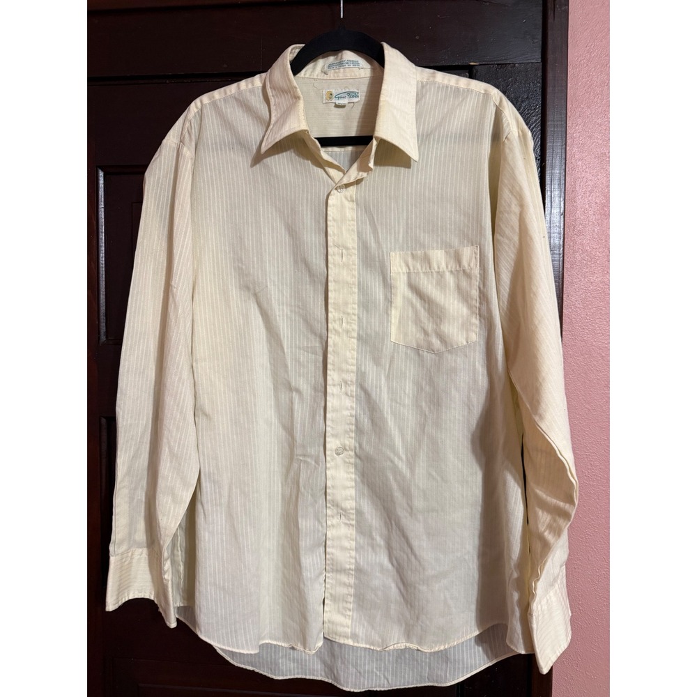 Gino Paoli Vintage Mens Cream Striped Long Sleeve Button Down Shirt 16.5 34